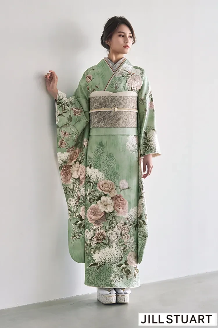 TAKAZENのレンタル振袖 JILL STUARTブランド振袖 ミントグリーン/ピスタチオ チェルシーガーデン 人とかぶらない 洋風 おしゃれ フェミニン【通販可】K1314