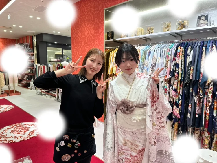 成人式　前撮り　梅田　振袖レンタル　くすみ　ピンク　かわいい