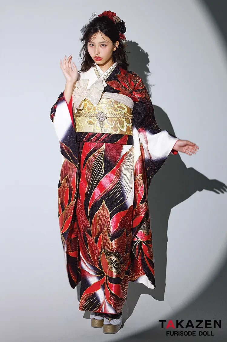 成人式で人気の赤振袖のMODE系　スワロフスキー付き