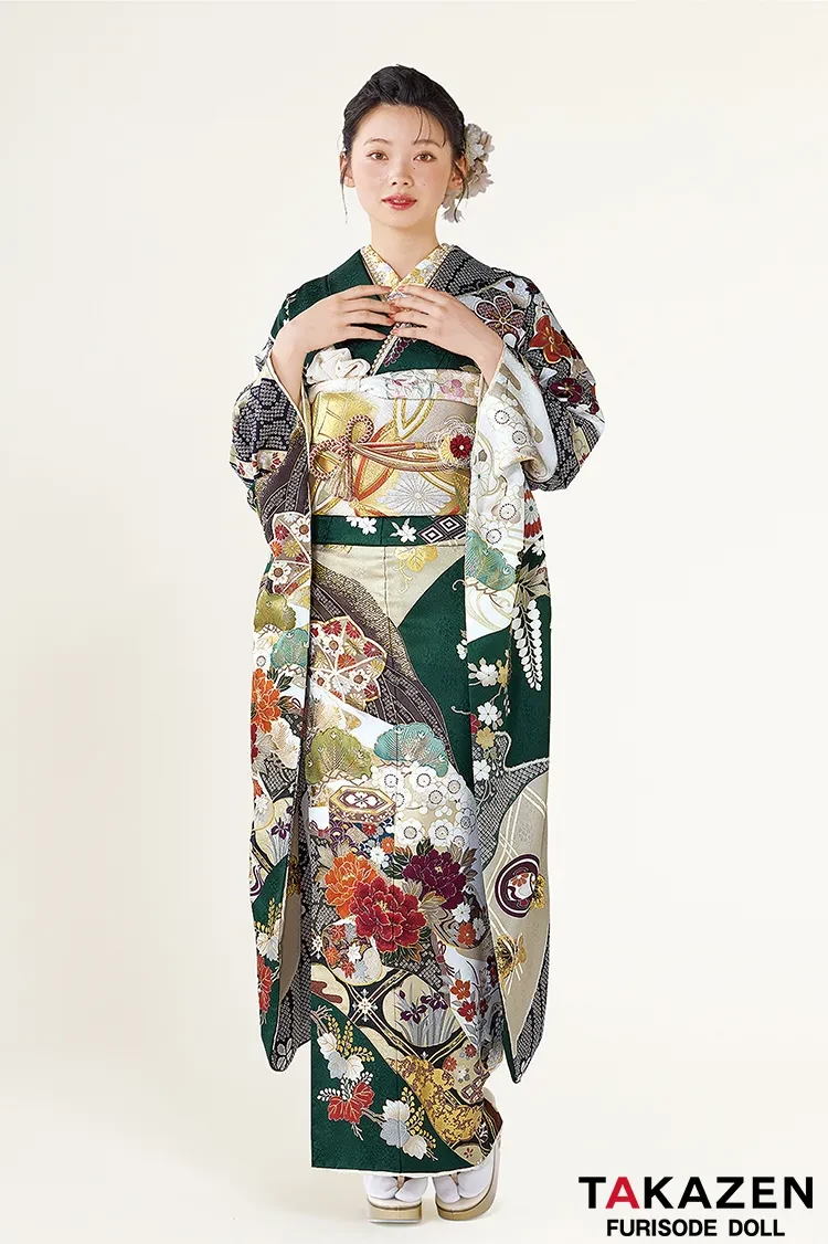 成人式で人気の緑の古典の振袖