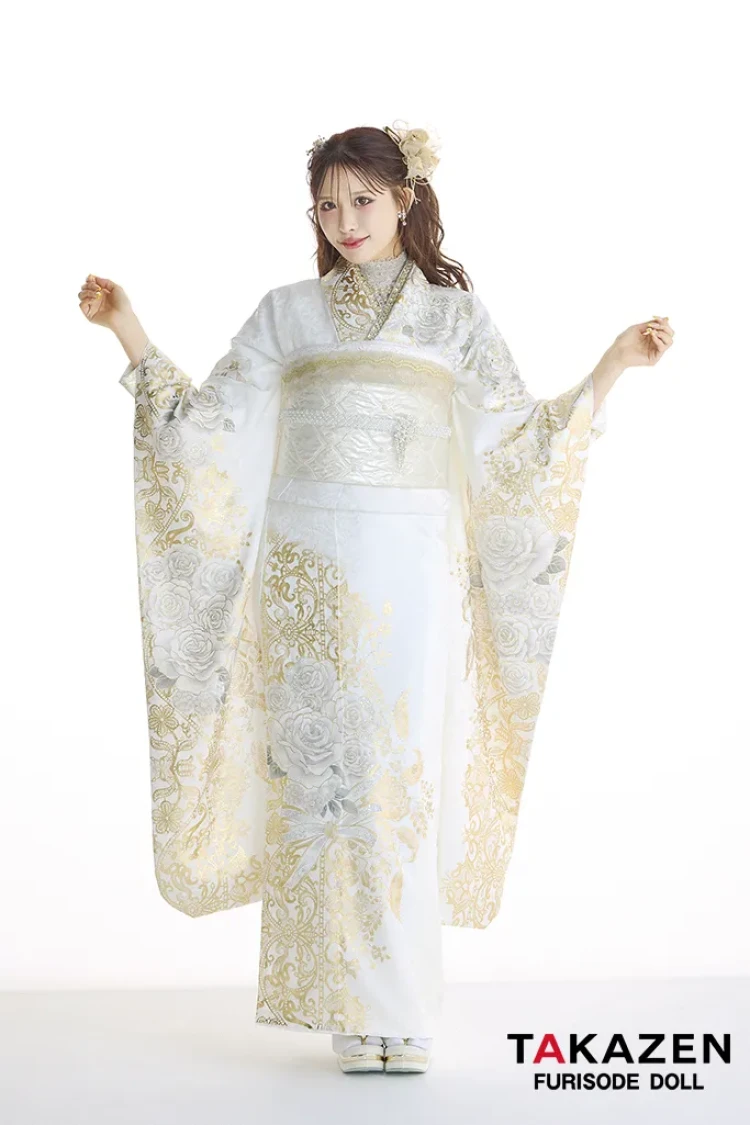 タカゼンオリジナルのヘップバーンシリーズ 白金のキラキラ振袖