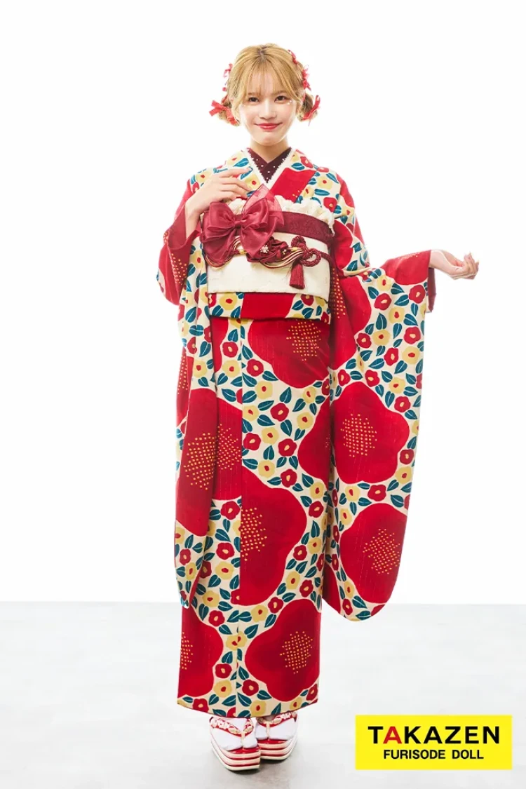 成人式の振袖で人気の赤振袖のレトロスタイル