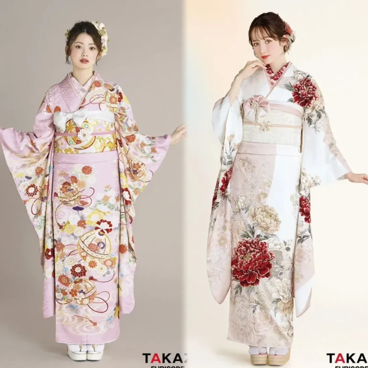 男子ウケ振袖の古典柄振袖を上品に可愛らしく着こなしている様子