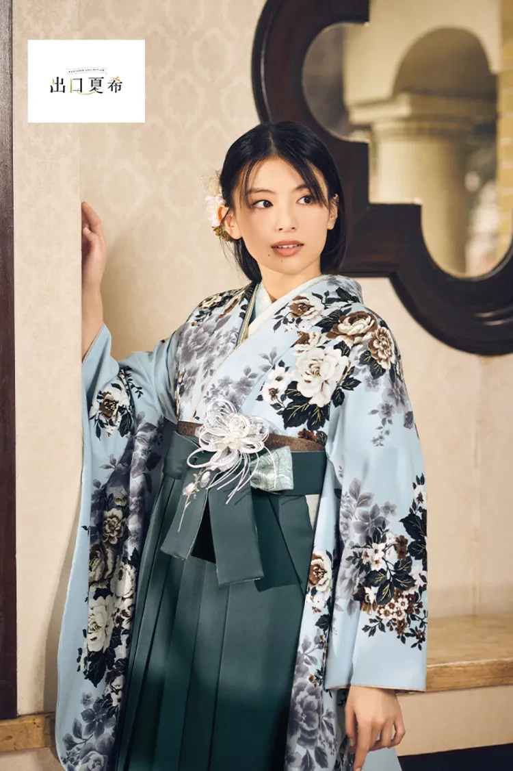 TAKAZENのレンタル袴 出口夏希ブランド袴　正統派古典　水色　くすみカラー古典　古典柄　和モダン　清楚な袴コーデ【通販可】R26085