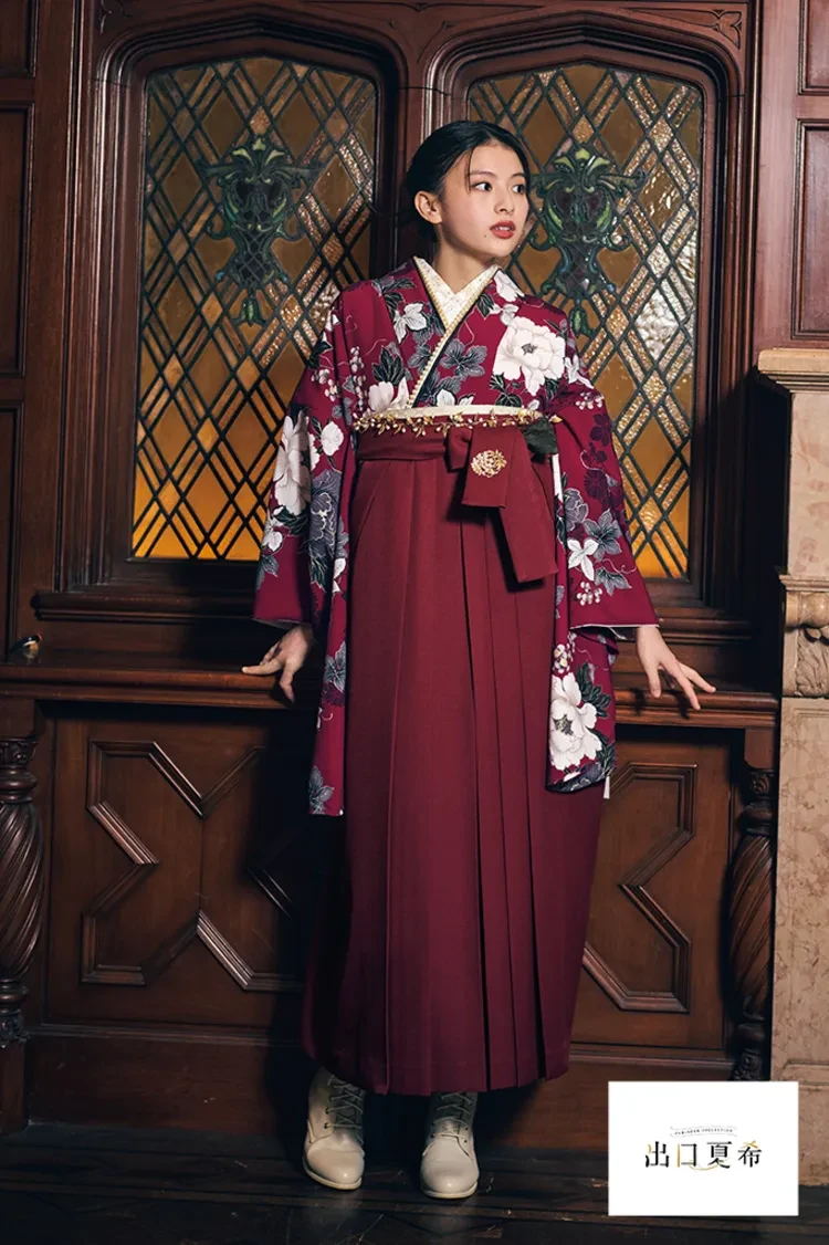 TAKAZENのレンタル袴 出口夏希ブランド袴 正統派古典 ワインレッド モダン きれいめ 大人っぽい ワントーンコーデ【通販可】R26090