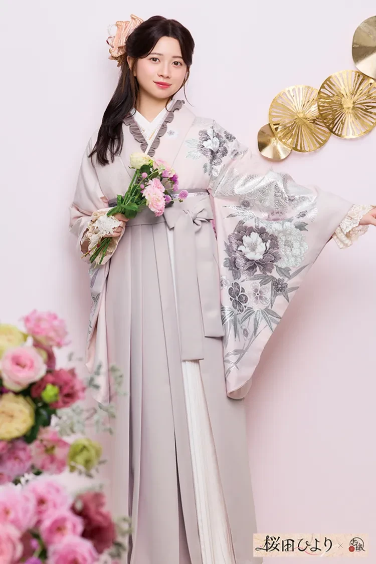 TAKAZENのレンタル袴 桜田ひよりブランド袴 正統派古典 ピンク くすみ系 控えめ 大人っぽい プリーツ袴【通販可】R26091