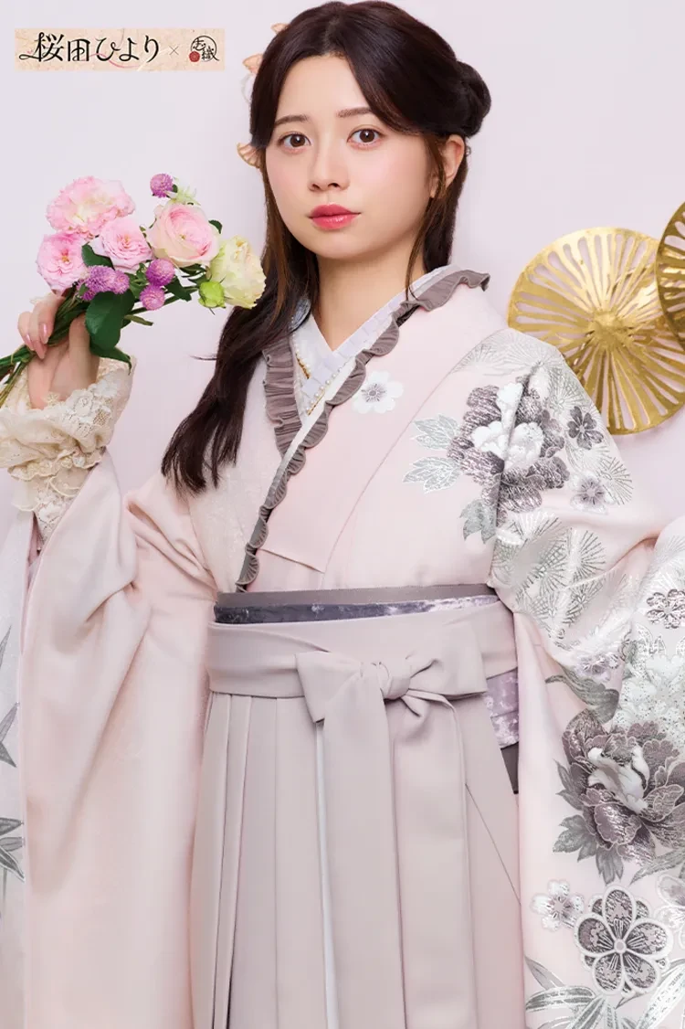 TAKAZENのレンタル袴 桜田ひよりブランド袴　正統派古典　ピンク　くすみ系　控えめ　大人っぽい　プリーツ袴【通販可】R26091