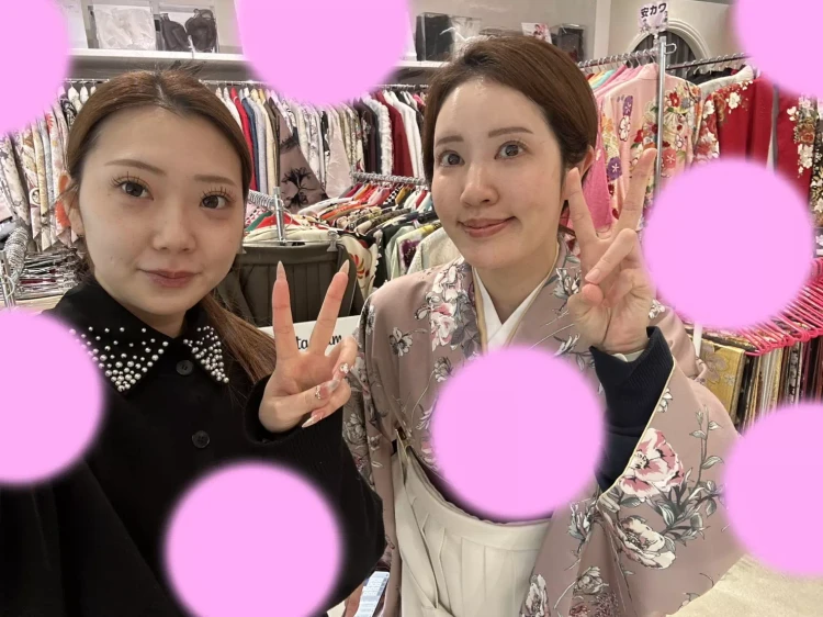 TAKAZEN神戸店　前撮り撮影会　イマドキ　カワイイ　コディネート　振袖　レンタル　袴　　ピンク色　くすみ