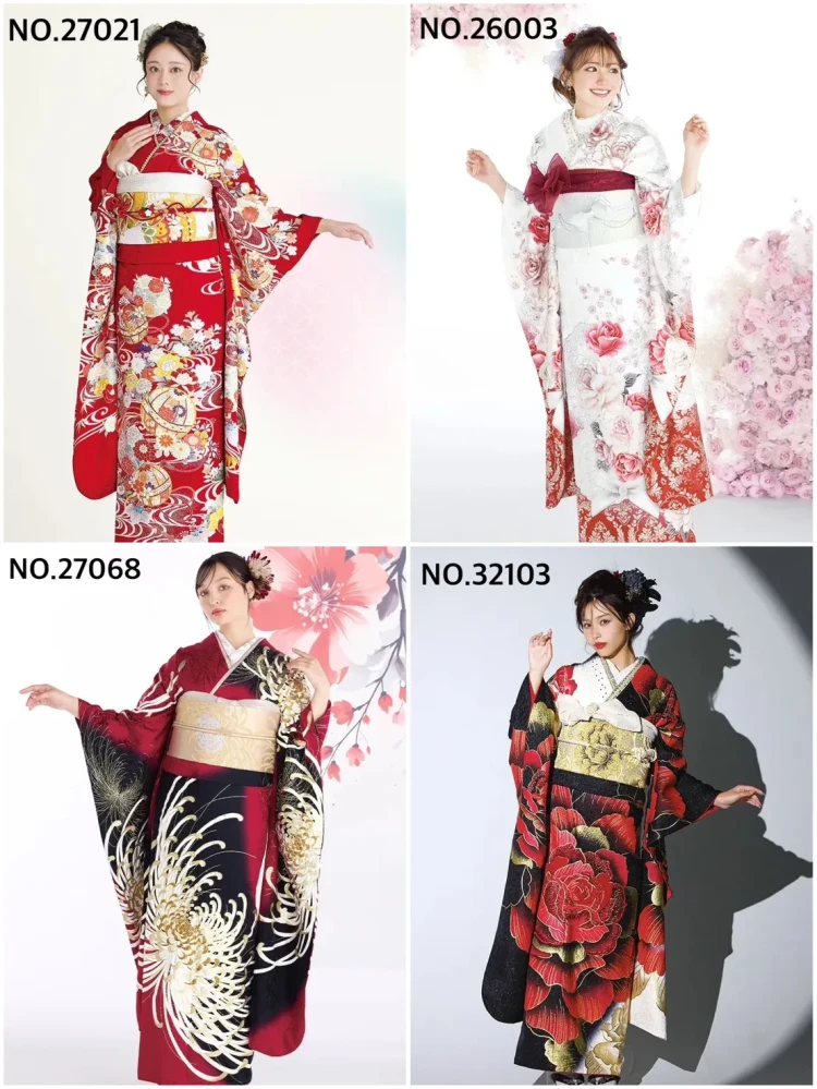 TAKAZEN奈良店の赤色のお振袖のコーディネート