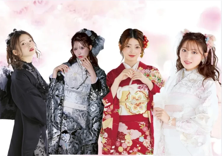 成人式振袖が4着載っている画像　イマドキな振袖から王道古典柄まで幅広く掲載