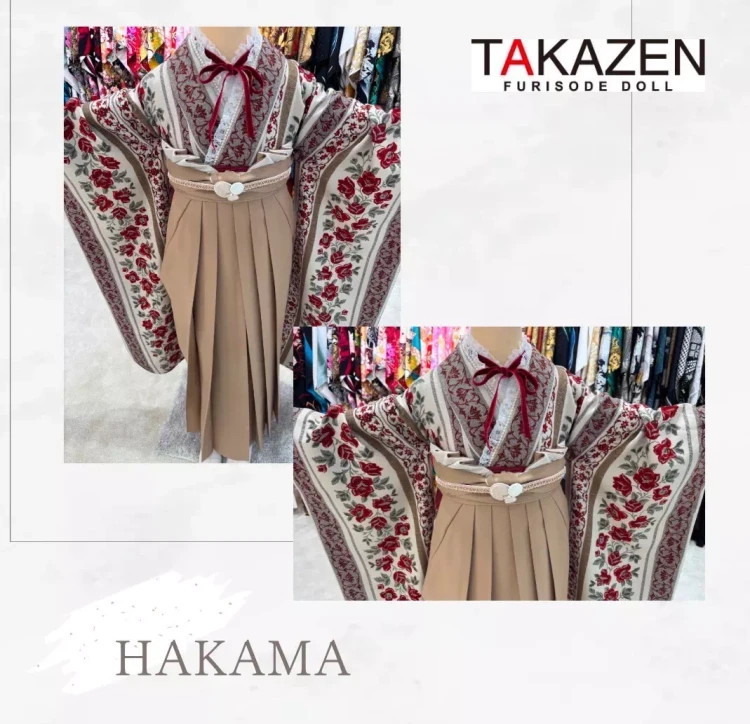 TAKAZEN神戸旧居留地店のアンティーク調でガーリーな中振袖とブラウン袴を取り入れた袴コーデのご紹介