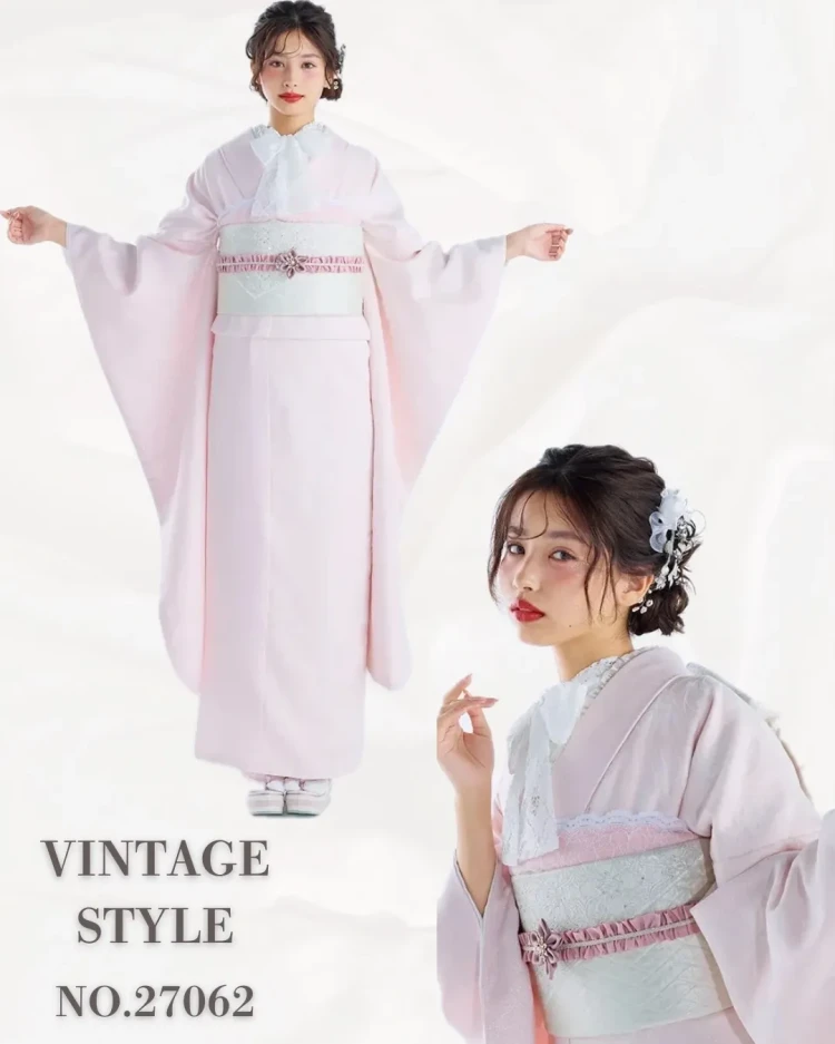 最新作ヴィンテージスタイル　ピンク/淡い色　シンプル　かわいい　すっきり　フロッキー生地　谷田ラナ　TAKAZEN心斎橋店