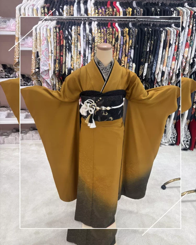 神戸市・明石市・淡路市，からし色ヴィンテージスタイル振袖