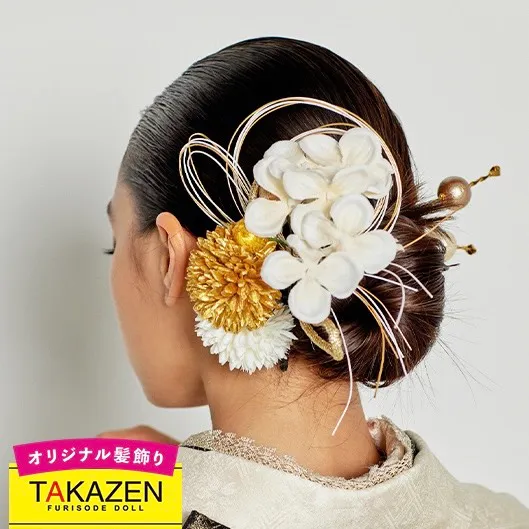 TAKAZENオリジナルの髪飾り　マムと水引きの髪飾り　豪華綺麗め髪飾り通販(水引付き)