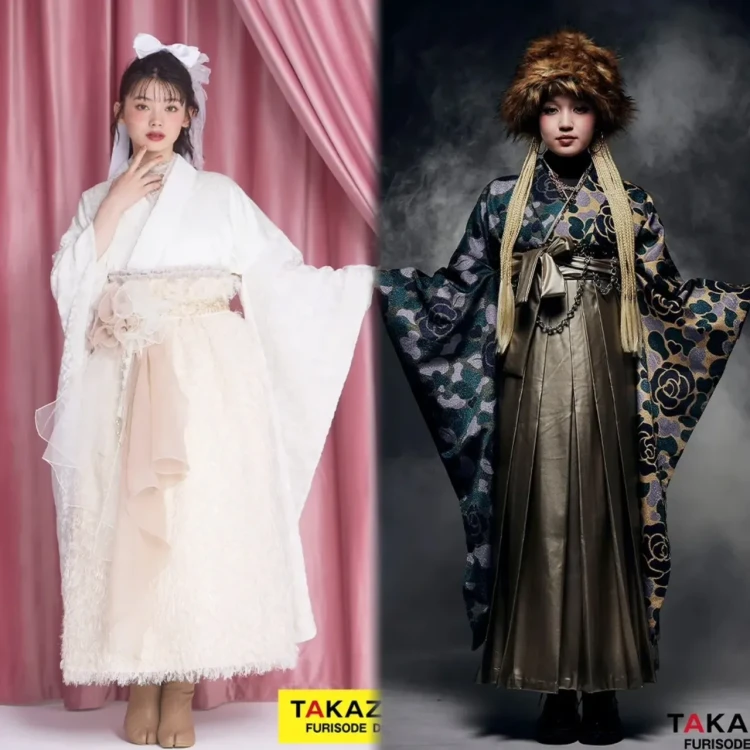 TAKAZEN奈良店の個性的な袴を紹介している写真