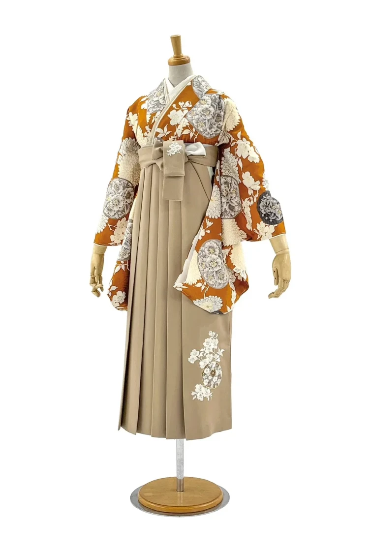 九重ブランド袴　オレンジの菊柄古典柄袴