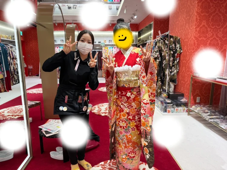 成人式赤色古典柄振袖