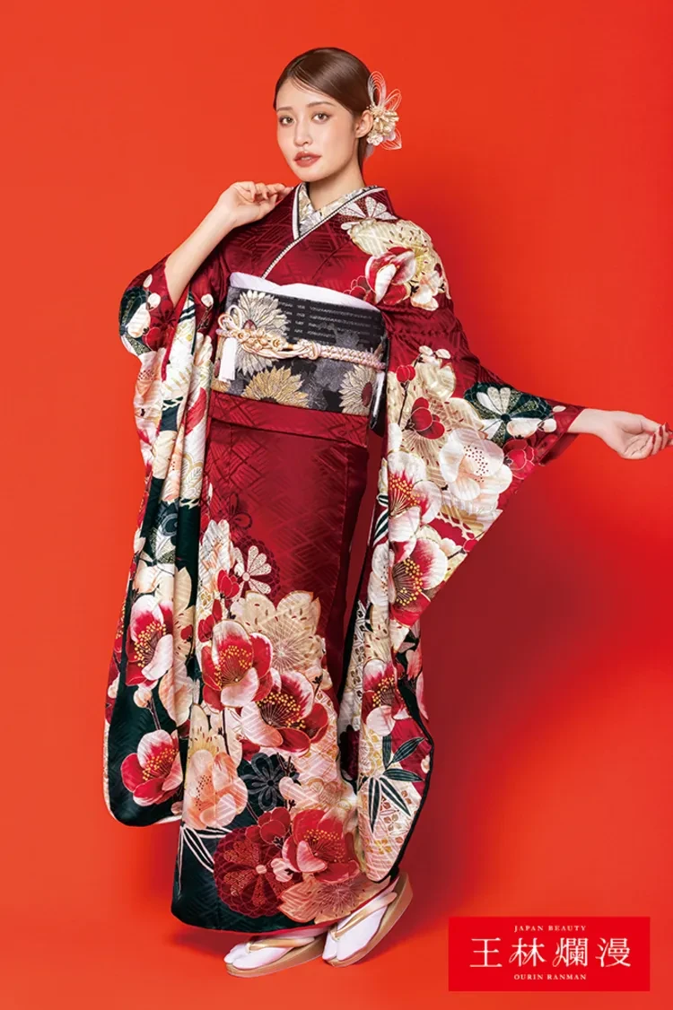 TAKAZENのレンタル振袖 王林爛漫　赤地　古典柄　きれいめ　大人っぽい　王道　かっこいい【通販可】K1327