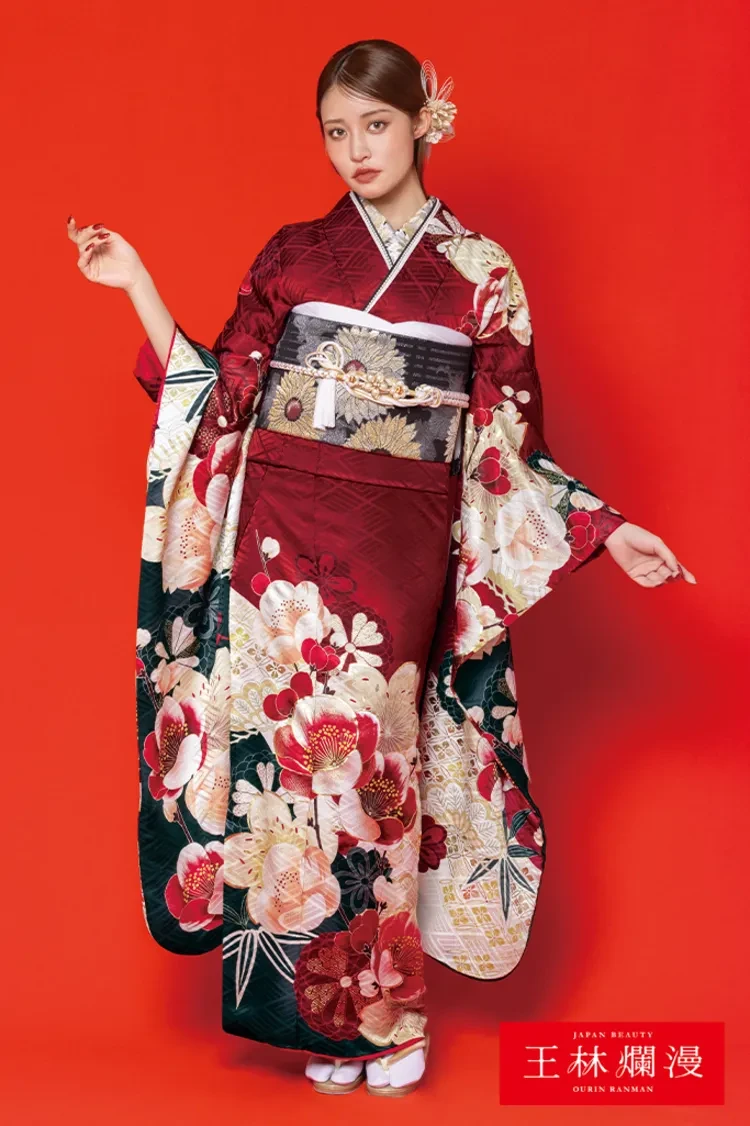 TAKAZENのレンタル振袖 王林爛漫　赤地　古典柄　きれいめ　大人っぽい　王道　かっこいい【通販可】K1327