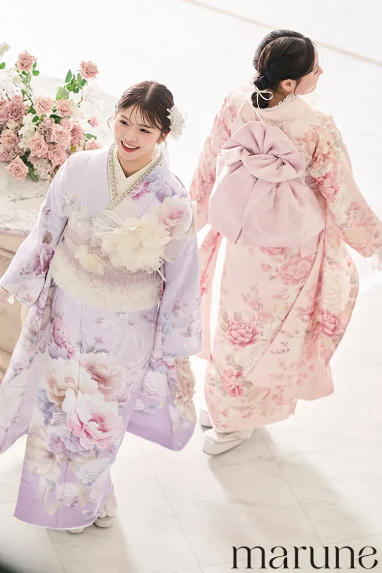 TAKAZENのレンタル振袖 キュート＆ガーリー　ピンク　バラ柄/リボン柄　あざとかわいい　フェミニン　姫系【通販可】K1329