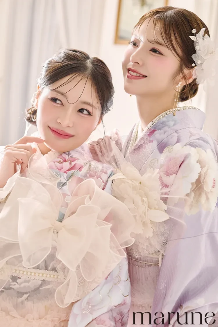 TAKAZENのレンタル振袖 キュート＆ガーリー　ピンク　バラ柄/リボン柄　あざとかわいい　フェミニン　姫系【通販可】K1329