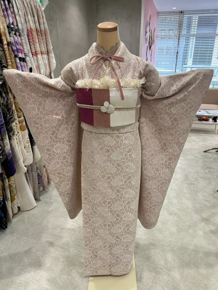 TAKAZEN姫路店　姫路市　成人式　振袖　アンティークくすみカラー　くすみピンク振袖　レース振袖　リボン振袖　