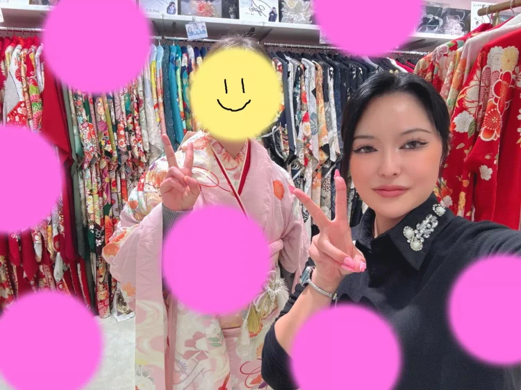 TAKAZEN神戸旧居留地店のピンク色の正統派古典のお振袖でお出かけプランに決定のお嬢様