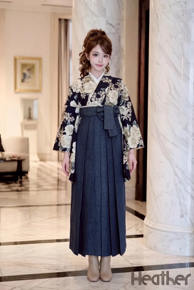 ネイビー袴の大人っぽいクラシカルスタイル