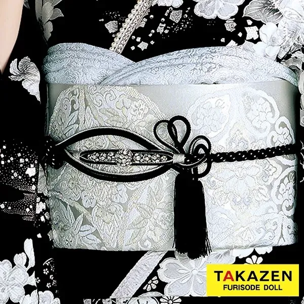 帯締めネットレンタル　　白ゴールド/黒シルバー　スワロフスキー付き