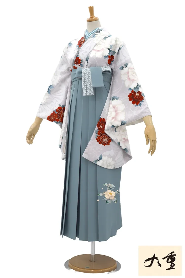 TAKAZENのレンタル袴 九重ブランド袴　ラベンダー　牡丹柄　正統派古典　大正ロマン　清楚　大人っぽい　寒色系【通販可】R27024