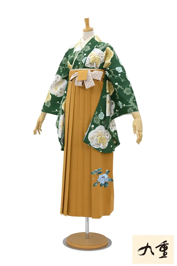 TAKAZENのレンタル袴 九重ブランド袴　緑　桜柄　正統派古典　王道　上品　清楚　大人っぽい　教員袴にもおすすめ【通販可】R27026
