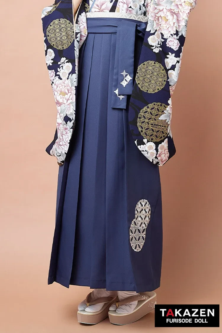 TAKAZENのレンタル袴 正統派古典袴　紺色/ネイビー　牡丹柄　大人っぽい　清楚　上品　教員袴　【ECサイト限定】R27053