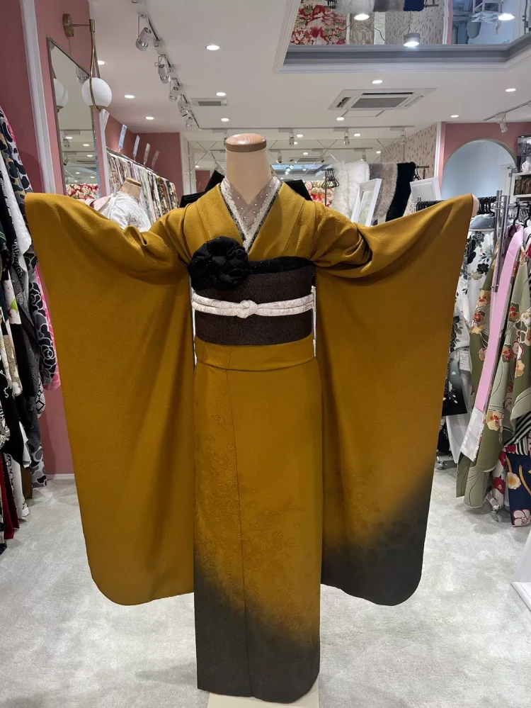 TAKAZEN姫路店　姫路市　加古川市　振袖レンタル　からし色　無地　シンプル