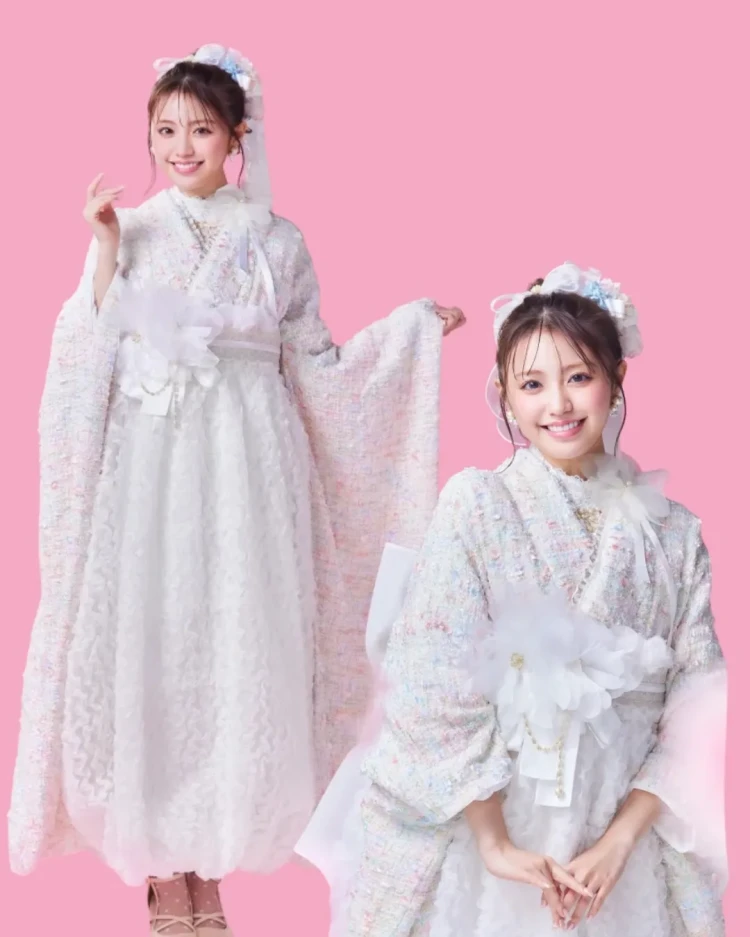 TAKAZENオリジナルヘップバーンシリーズ白とミックスカラーのドレス袴
