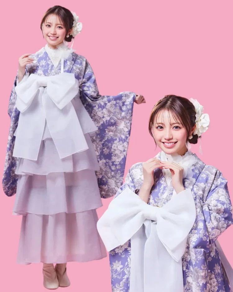 TAKAZENオリジナルヘップバーンシリーズのくすみカラーのチュールドレス袴