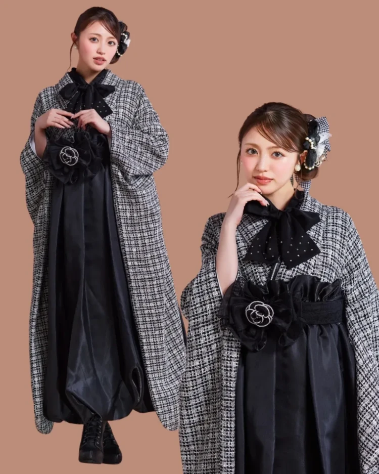 TAKAZENオリジナルヘップバーンシリーズツイードの白黒カラーのドレス袴