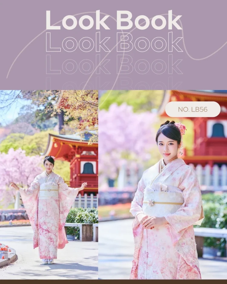 TAKAZENの振袖をご着用された天翔天音さんの勝尾寺でのLOOKBOOK撮影の様子