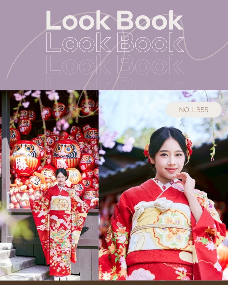 TAKAZENの振袖をご着用された天翔天音さんの勝尾寺でのLOOKBOOK撮影の様子