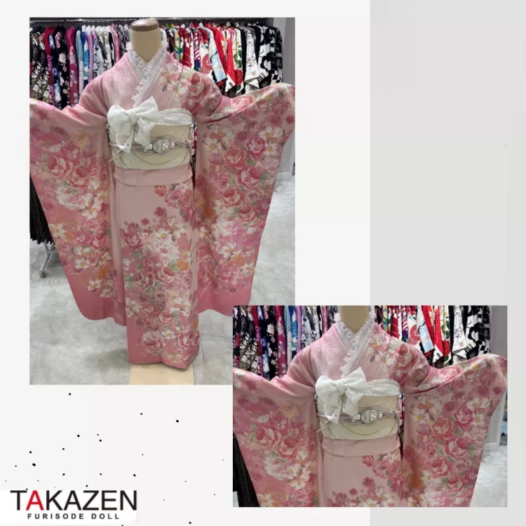 TAKAZEN神戸旧居留地店でレンタルできる大人気ブランド【リズリサ】のピンク色のガーリーなお振袖のコーディネート紹介