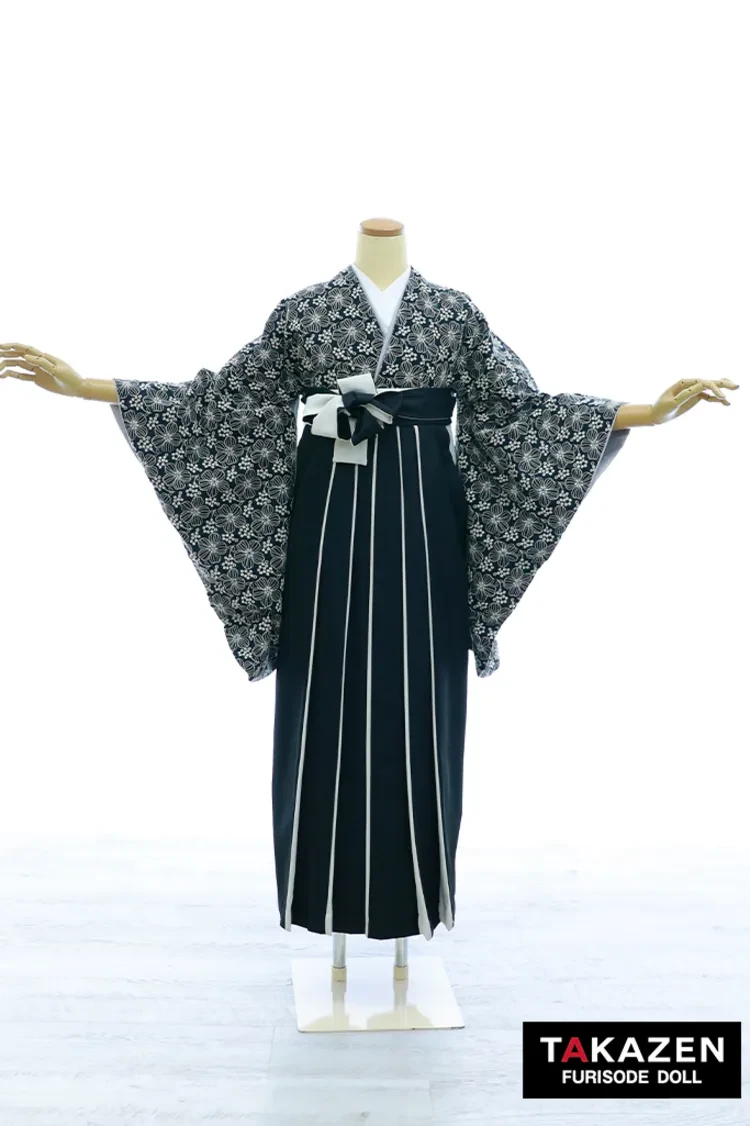 TAKAZENのレンタル袴 安いヴィンテージスタイル袴　黒　総レース　韓国風　かわいい　ブーツスタイル【通販可】Y39