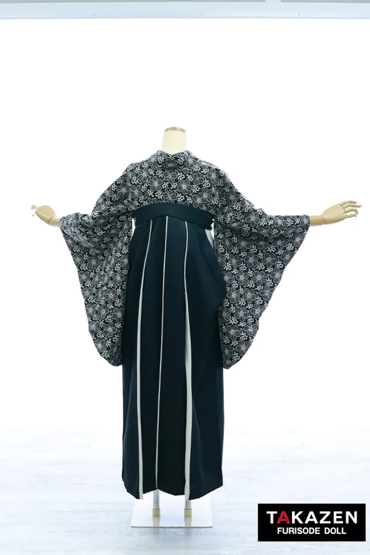 TAKAZENのレンタル袴 安いヴィンテージスタイル袴　黒　総レース　韓国風　かわいい　ブーツスタイル【通販可】Y39