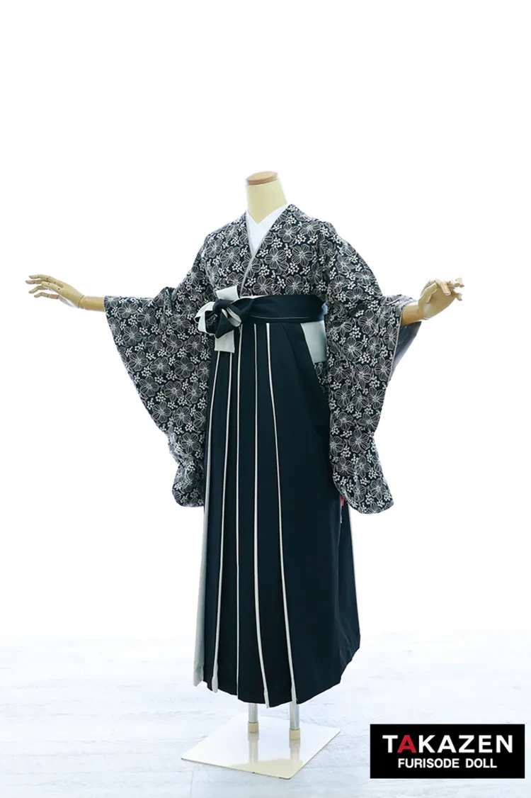 TAKAZENのレンタル袴 安いヴィンテージスタイル袴　黒　総レース　韓国風　かわいい　ブーツスタイル【通販可】Y39