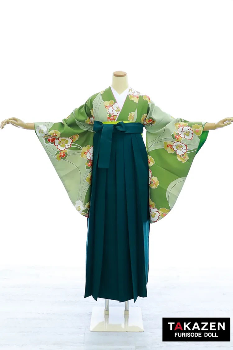 TAKAZENのレンタル袴 安い正統派古典袴　抹茶色/緑　和柄　清楚　シンプル　控えめ　上品　教員袴【通販可】Y41