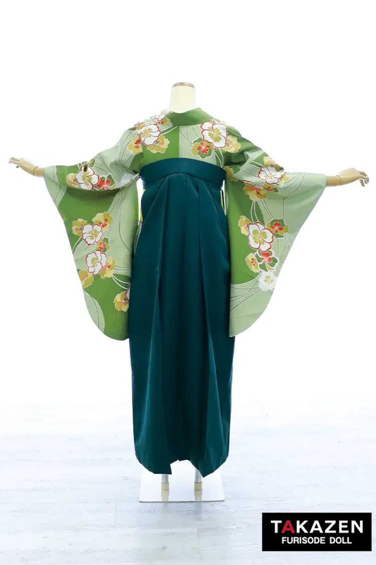 TAKAZENのレンタル袴 安い正統派古典袴　抹茶色/緑　和柄　清楚　シンプル　控えめ　上品　教員袴【通販可】Y41