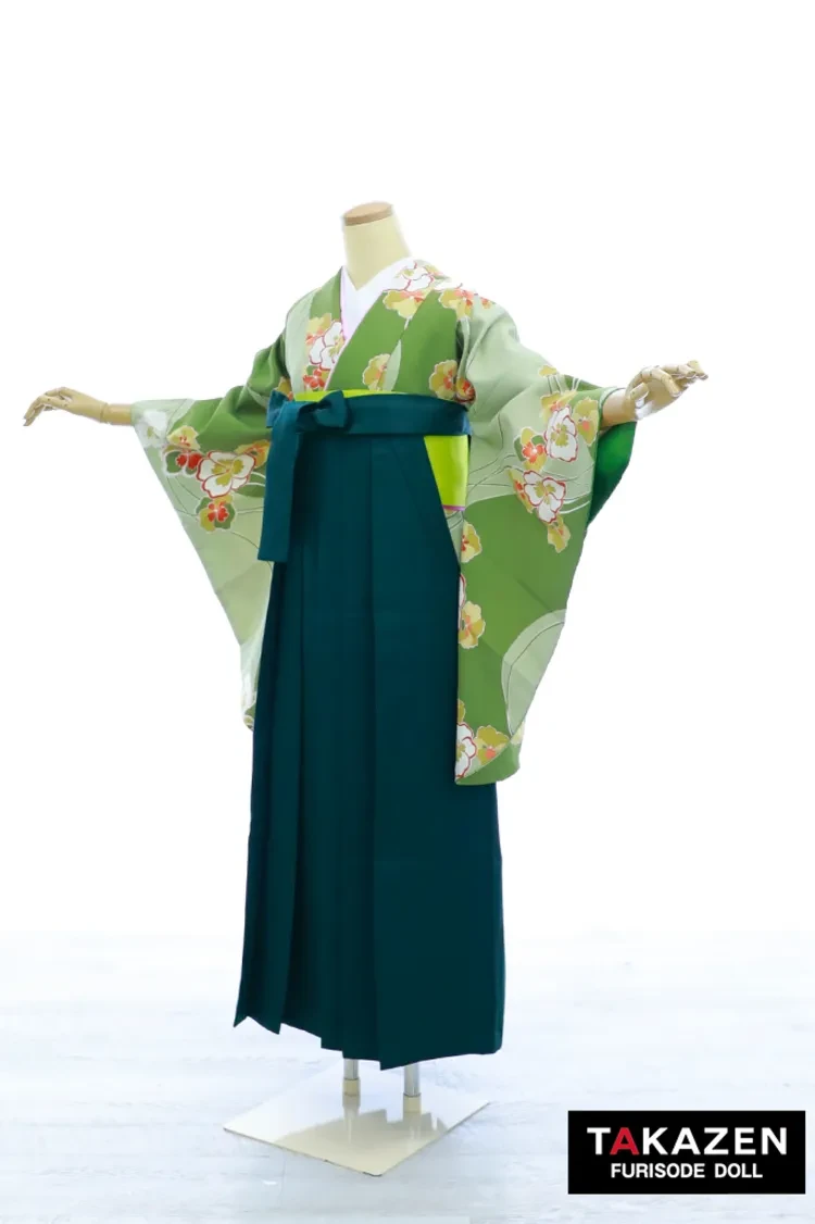 TAKAZENのレンタル袴 安い正統派古典袴　抹茶色/緑　和柄　清楚　シンプル　控えめ　上品　教員袴【通販可】Y41