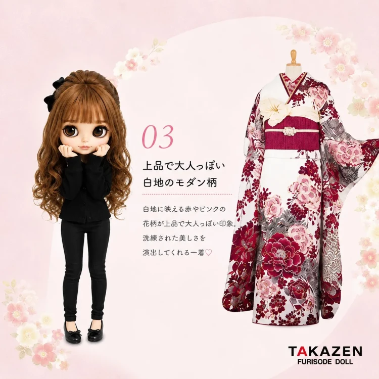TAKAZEN堺店スタッフおすすめ王道古典柄の赤色お振袖の全身コーデご紹介