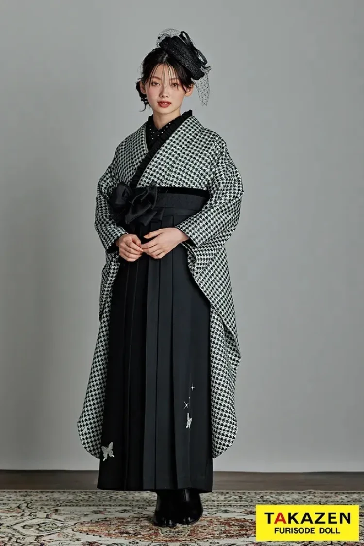 大阪梅田卒業式袴レンタル　TAKAZEN梅田 袴レンタル　千鳥柄　袴