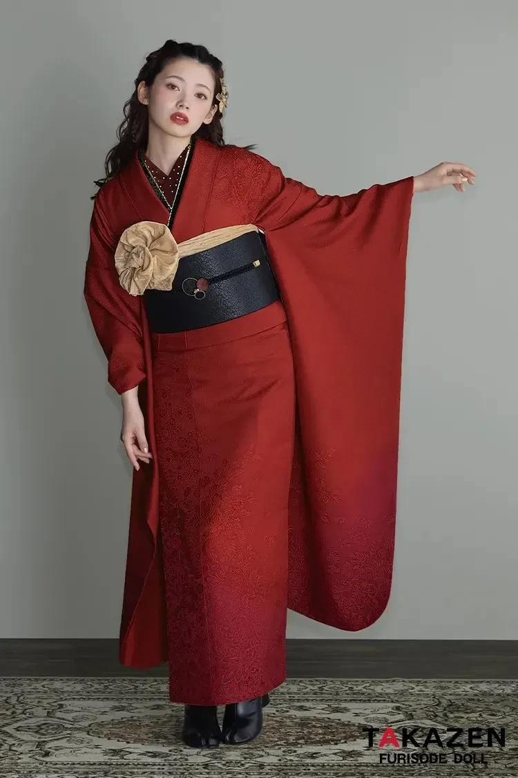 赤色の無地振袖