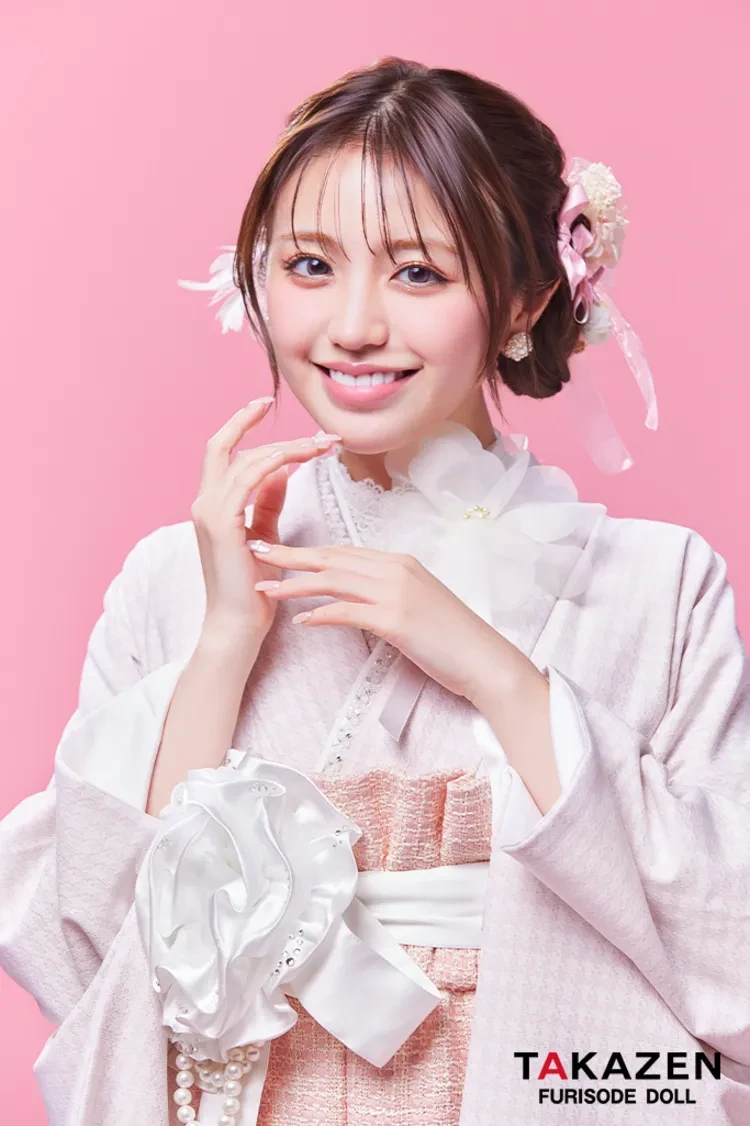 TAKAZENのレンタル袴 最新作ヘップバーン袴 ピンク 千鳥柄 ツイード袴 ガーリー かわいい レースインナーコーデ 香音【通販可】LH10