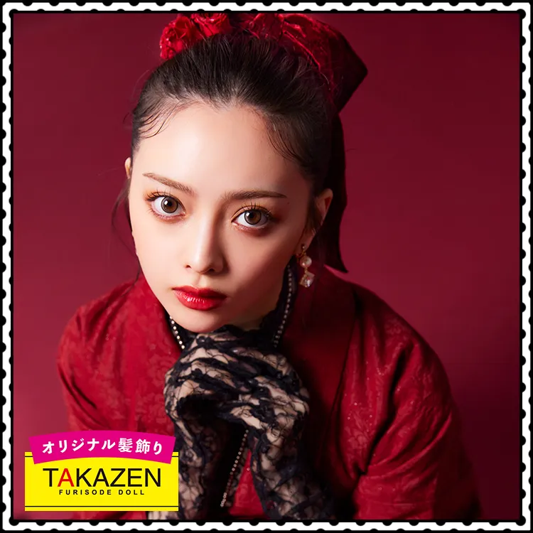 すっきりお団子スタイル×ラメ入りバラ髪飾り♡赤【通販可】
